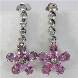 Genuine 2.59 ctw Pink Sapphire Dangle & Diamond Earring 14kt Gold-White 