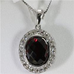 "Genuine 3.35 ctw Garnet & Diamond Necklace 16"" 14kt Gold-White "