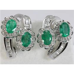 Genuine 3.22 ctw Emerald & Diamond Baguette Earring 14kt Gold-White 