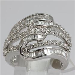 Genuine 1.09 ctw Tappered & Diamond Ring 18kt Gold-White 