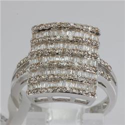 Genuine 0.90 ctw Baguette & Diamond Ring 18kt Gold-White 