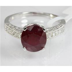 Genuine 4.66 ctw Ruby & Diamond  Ring 18kt Gold-White