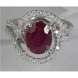 Genuine 4.93 ctw Ruby & Diamond Ring 18kt Gold-White 