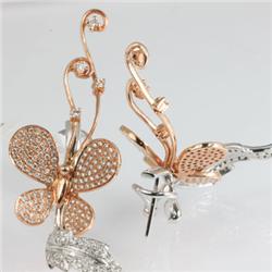 Genuine 1.76 ctw Butterfly Design 2 Tone Earring 14kt Gold