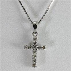 "Genuine 0.18 ctw Cross Diamond Necklace 16"" 14kt Gold-White "