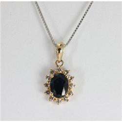 "Genuine 0.74 ctw  Sapphire & Diamond Necklace 16"" 14kt Gold-Yellow "