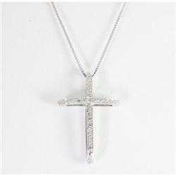 "Genuine 0.25 ctw Cross Diamond Necklace 16"" 14kt Gold-White "