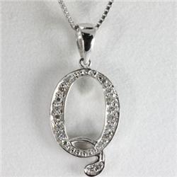 "Genuine 0.12 ctw Alphabet Initial Letter Q Diamond Necklace 16"" 14kt Gold-White"