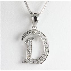 "Genuine 0.15 ctw Alphabet Initial Letter D Diamond Necklace 16"" 14kt Gold-White"