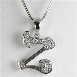 "Genuine 0.10 ctw Alphabet Initial Letter Z Diamond Necklace 16"" 14kt Gold-White"