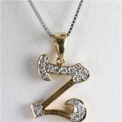 "Genuine 0.10 ctw Alphabet Initial Letter Z Diamond Necklace 16"" 14kt Gold-Yellow"