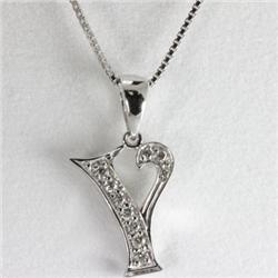 "Genuine 0.10 ctw Alphabet Initial Letter Y Diamond Necklace 16"" 14kt Gold-White"