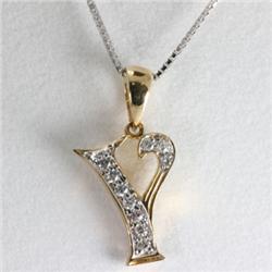 "Genuine 0.10 ctw Alphabet Initial Letter Y Diamond Necklace 16"" 14kt Gold-Yellow"