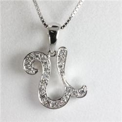 "Genuine 0.15 ctw Alphabet Initial Letter U Diamond Necklace 16"" 14kt Gold-White"