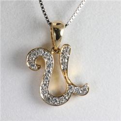 "Genuine 0.15 ctw Alphabet Initial Letter U Diamond Necklace 16"" 14kt Gold-Yellow"