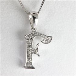 "Genuine 0.09 ctw Alphabet Initial Letter F Diamond Necklace 16"" 14kt Gold-White"