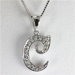 "Genuine 0.12 ctw Alphabet Initial Letter C Diamond Necklace 16"" 14kt Gold-White"