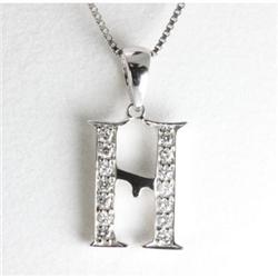 "Genuine 0.14 ctw Alphabet Initial Letter H Diamond Necklace 16"" 14kt Gold-White"