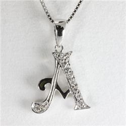 "Genuine 0.09 ctw Alphabet Initial Letter A Diamond Necklace 16"" 14kt Gold-White"