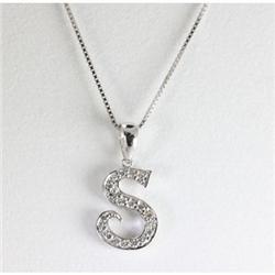"Genuine 0.15 ctw Alphabet Initial Letter S Diamond Necklace 16"" 14kt Gold-White"