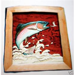 " JUMPING TROUT" -  WOOD CARVING  -  QUALITY