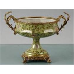 GREEN PORCELAIN BOWL WITH BRASS ACCENTS