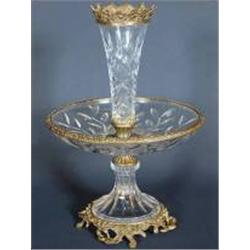 CRYSTAL VASE AND BOWL WITH BRASS