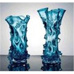 Rare Art Glass 2 pc Vase Set