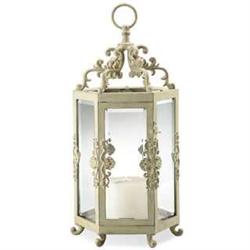 Scroll Metal & Glass Lantern / Candle Holder