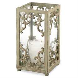 Scroll Metal & Glass Hurricane / Candle Holder