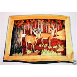 "WALKING DEER" - FRAMED -   WOOD CARVING  -  QUALITY