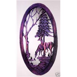 "DEER" -  HAND CARVED WOOD MIRROR