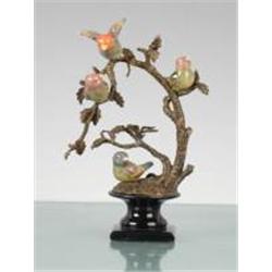 PORCELAIN AND BRASS BIRDS WITH BRANCH SCULPTURE