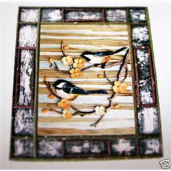 "CHICKADEES ON BRANCH" - FRAMED -  WOOD CARVING  -  QUALITY