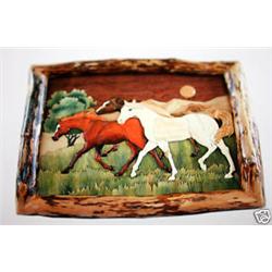 "THE RUNNING HORSES" - FRAMED -   WOOD CARVING  -  QUALITY