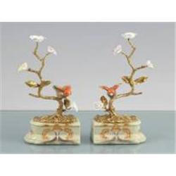 FINE PORCELAIN AND BRASS BIRD WITH BRANCH BOOKENDs