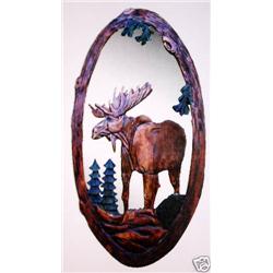 "MOOSE" -  HAND CARVED WOOD MIRROR