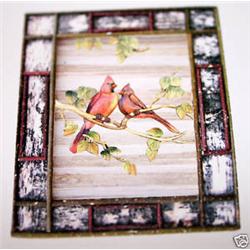 "CARDINALS ON BRANCH" -  FRAMED - WOOD CARVING  -  QUALITY
