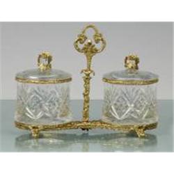 HAND CUT CRYSTAL AND BRASS JARS WITH LIDS