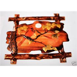 "CARDINALS" - FRAMED  WOOD CARVING  -  QUALITY