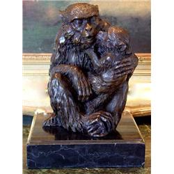 SAFARI MOTHER APE WITH BABY BRONZE SCULPTURE