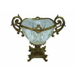 ORNATE CRYSTAL BOWL WITH BRASS ACCENTS