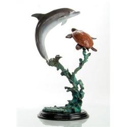 Dolphin & Turtle Bronze Sculpture
