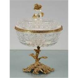 FINE CRYSTAL AND BRASS BOX WITH LID - ORNATE - MINT