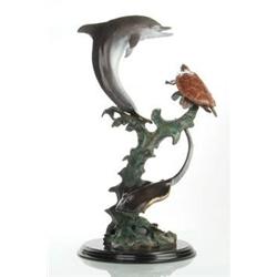 Dolphin, Turtle & Stingray Bronze Sculpture