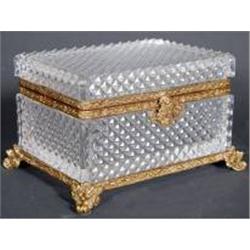 DIAMOND DESIGN CRYSTAL AND BRASS BOX WITH LID