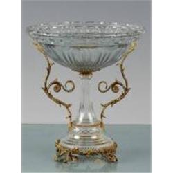 ORNATE CRYSTAL BOWL WITH BRASS ACCENTS