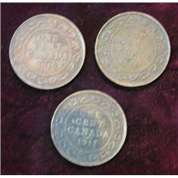 425. 1915, 16, & 17 Canada Large Cents. All VG.