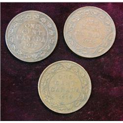 429. 1917, 18, & 19 Canada Large Cents. All VG-F.