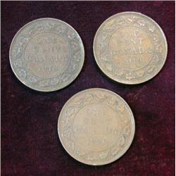 432. 1918, 19, & 20 Canada Large Cents. All VG-F.